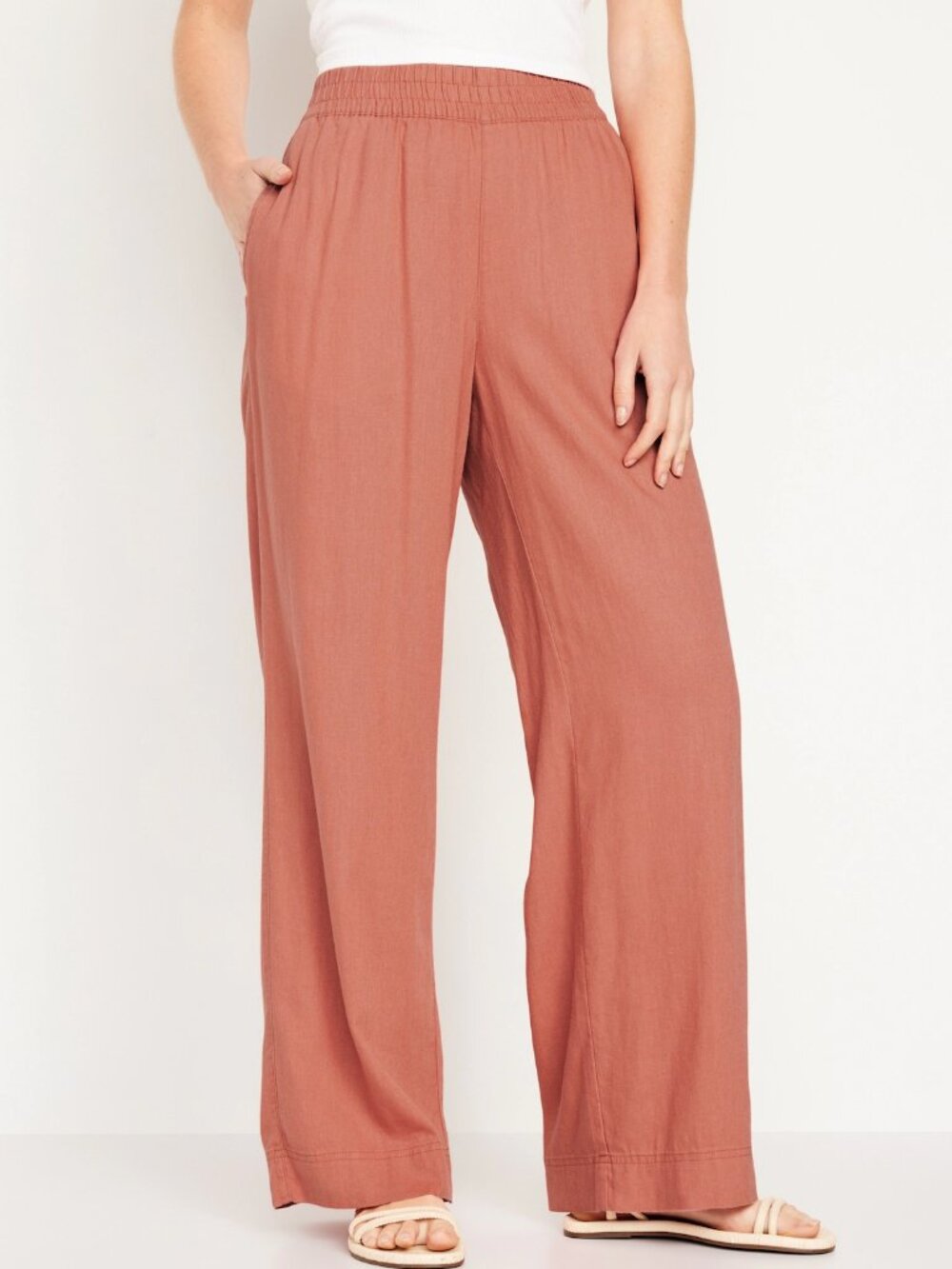 NWOT Old Navy High-Waisted Linen-Blend Wide-Leg, Medium Coral